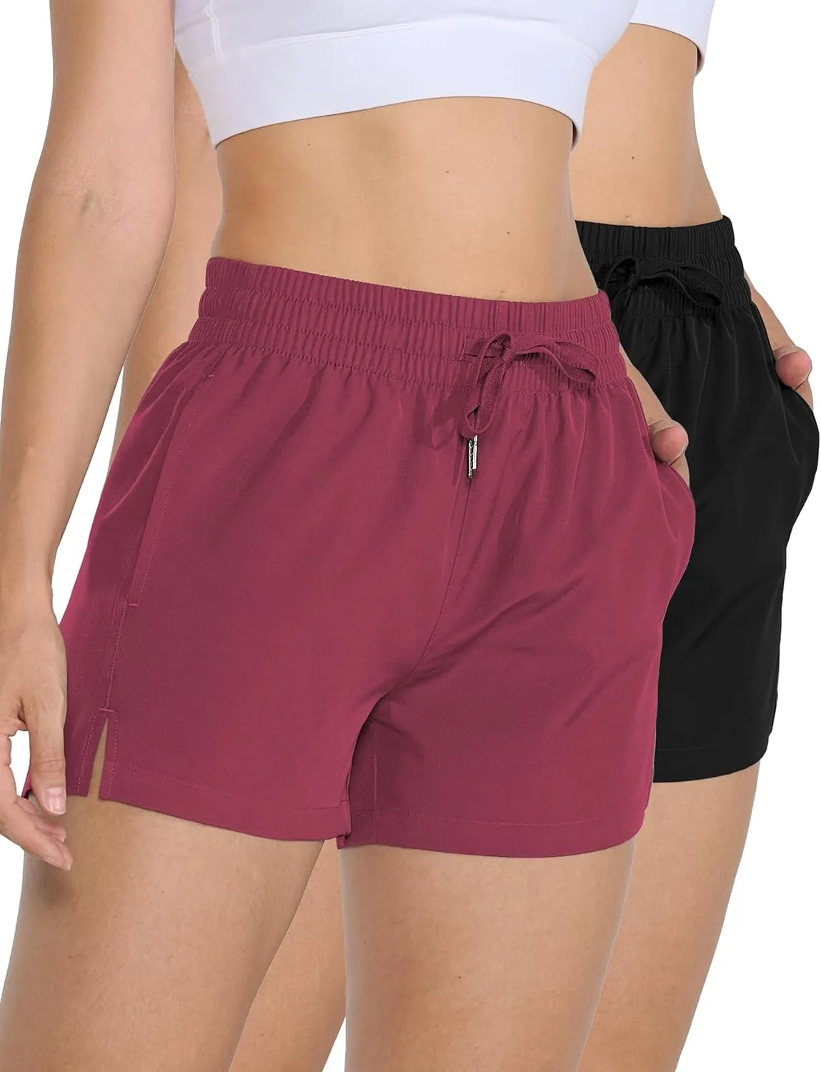 2 Pack 3" Womens Athletic Shorts Basic Running Shorts Lightweight Quick Dry Gym Workout Shorts with Pockets