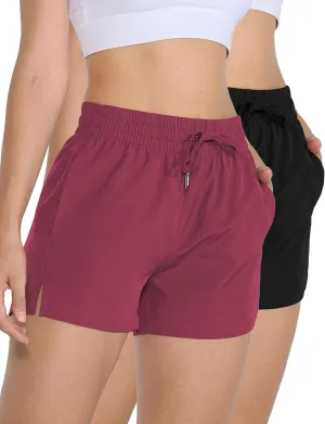 2 Pack 3" Womens Athletic Shorts Basic Running Shorts Lightweight Quick Dry Gym Workout Shorts with Pockets
