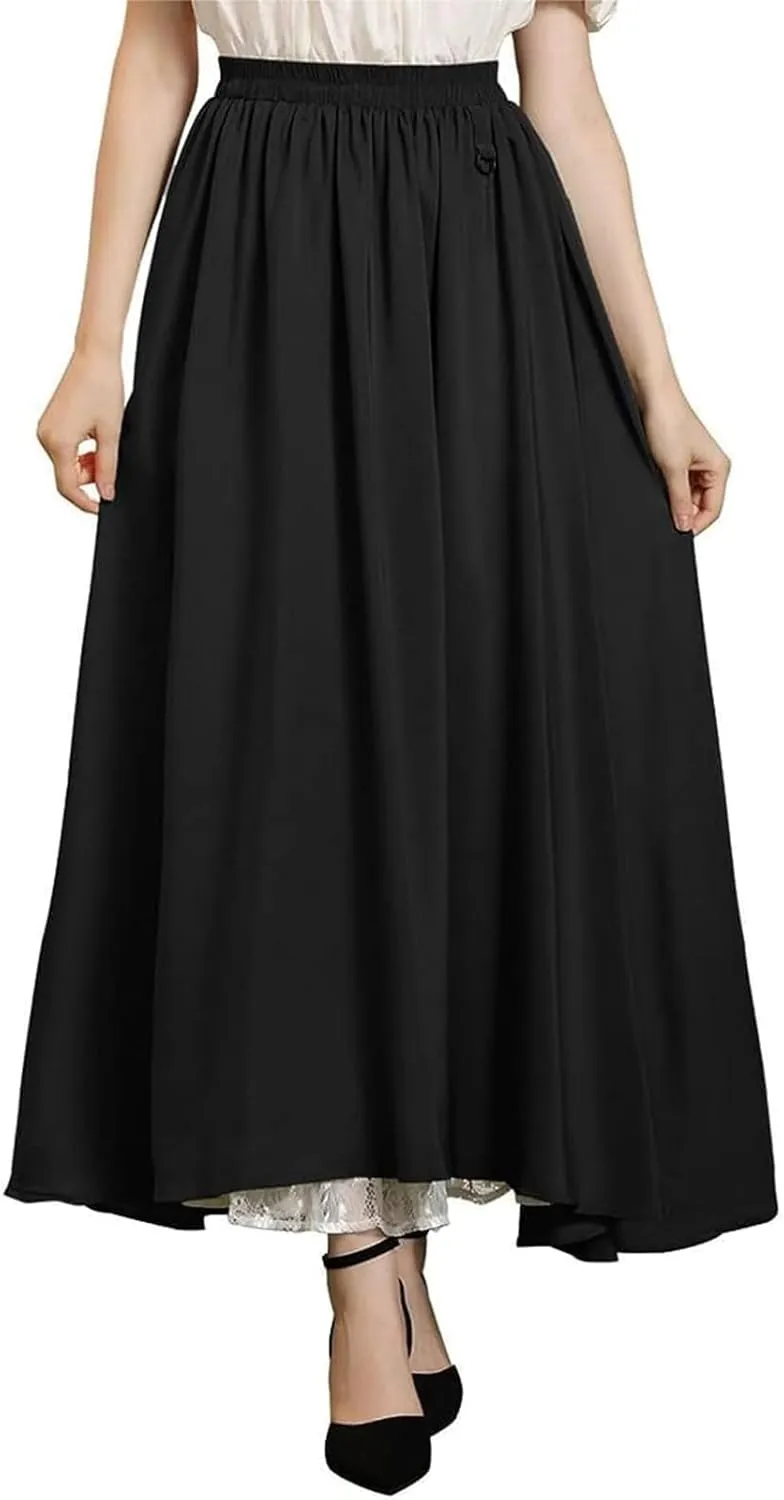 2025 Half Slip Skirt Extender 100% Cotton Vintage Underskirt Pleated Casual Beach Boho Long Skirt with Pocket