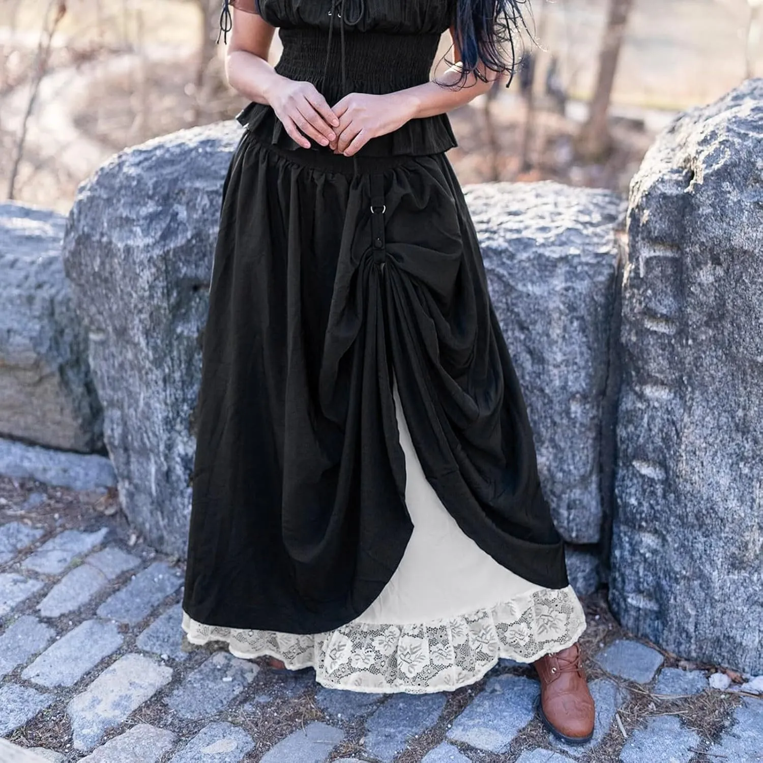 2025 Half Slip Skirt Extender 100% Cotton Vintage Underskirt Pleated Casual Beach Boho Long Skirt with Pocket