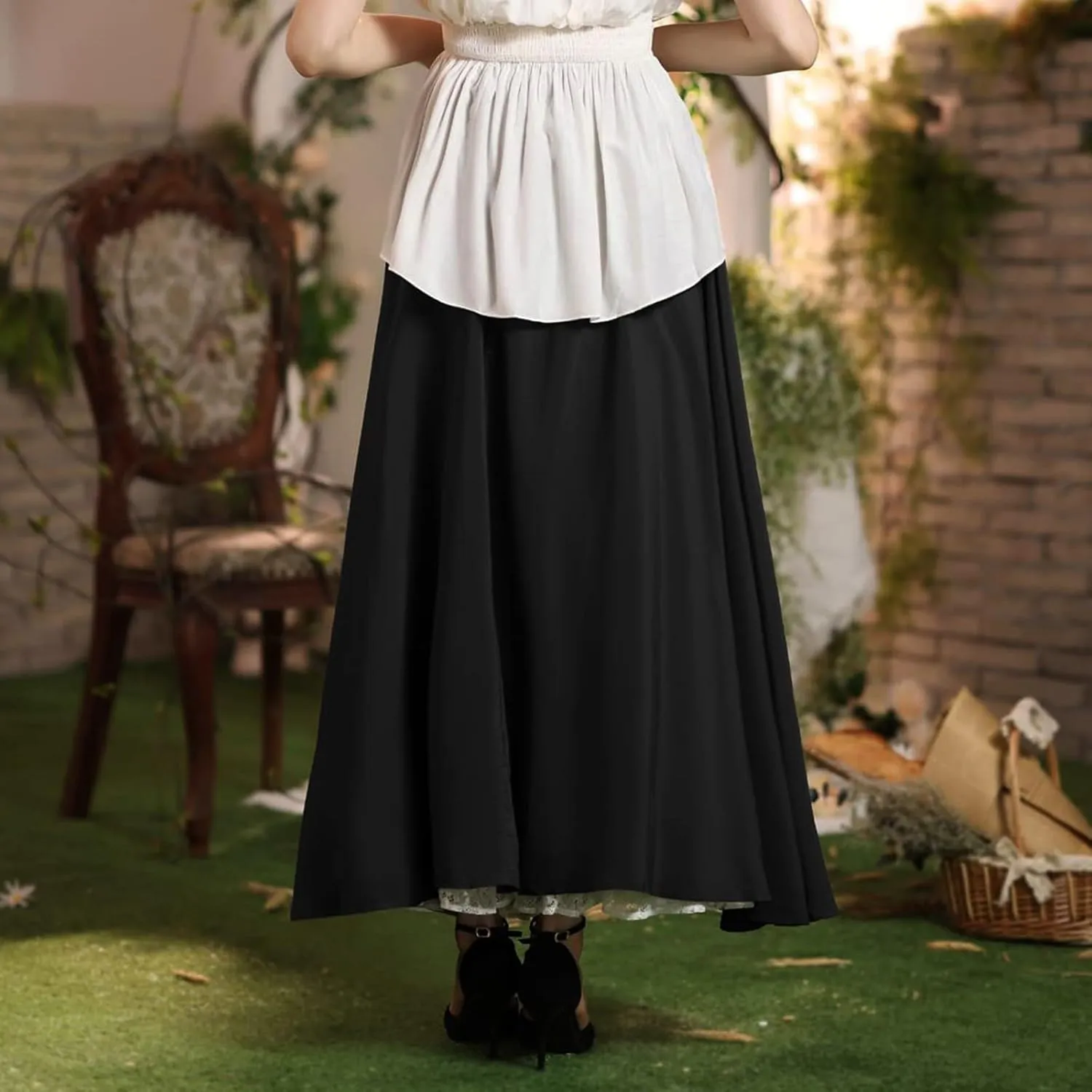 2025 Half Slip Skirt Extender 100% Cotton Vintage Underskirt Pleated Casual Beach Boho Long Skirt with Pocket