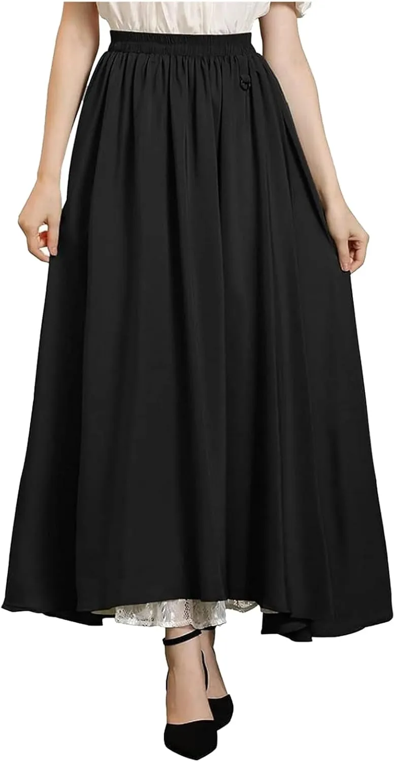 2025 Half Slip Skirt Extender 100% Cotton Vintage Underskirt Pleated Casual Beach Boho Long Skirt with Pocket