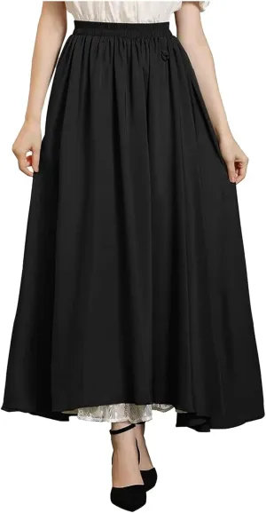 2025 Half Slip Skirt Extender 100% Cotton Vintage Underskirt Pleated Casual Beach Boho Long Skirt with Pocket