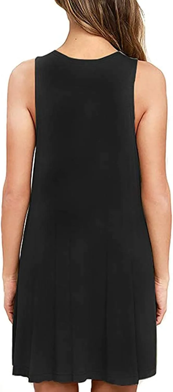 2025 Women Casual Pockets Sundress Sleeveless Loose Tank Mini Dress Swing Flowy Beach Sundresses Vacation Outfits