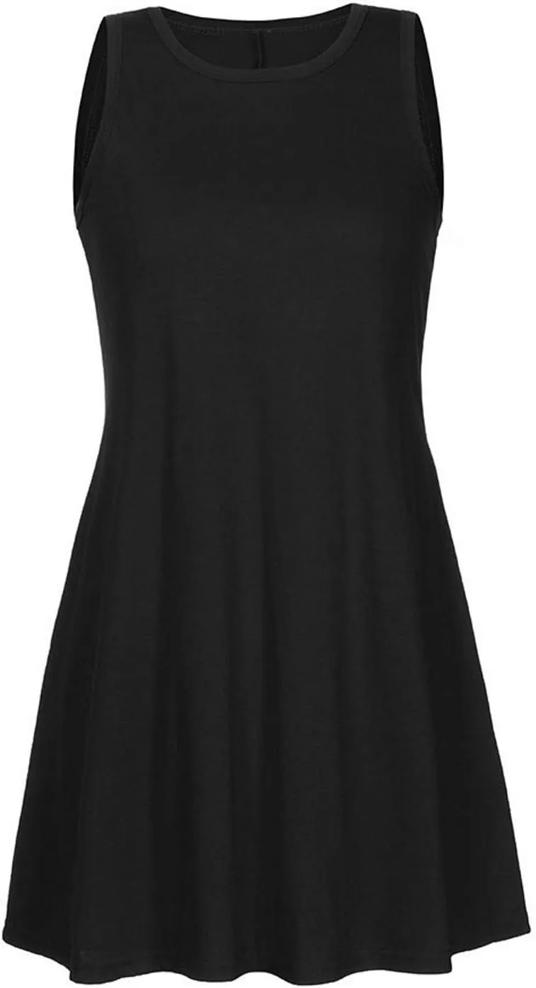 2025 Women Casual Pockets Sundress Sleeveless Loose Tank Mini Dress Swing Flowy Beach Sundresses Vacation Outfits