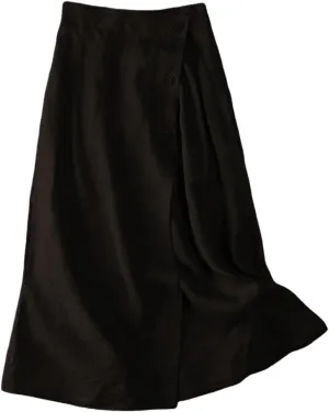 2025 Women Spring Solid Button Down Casual Wedding Elegant Flowy A-Line Midi Skirts, M-2XL