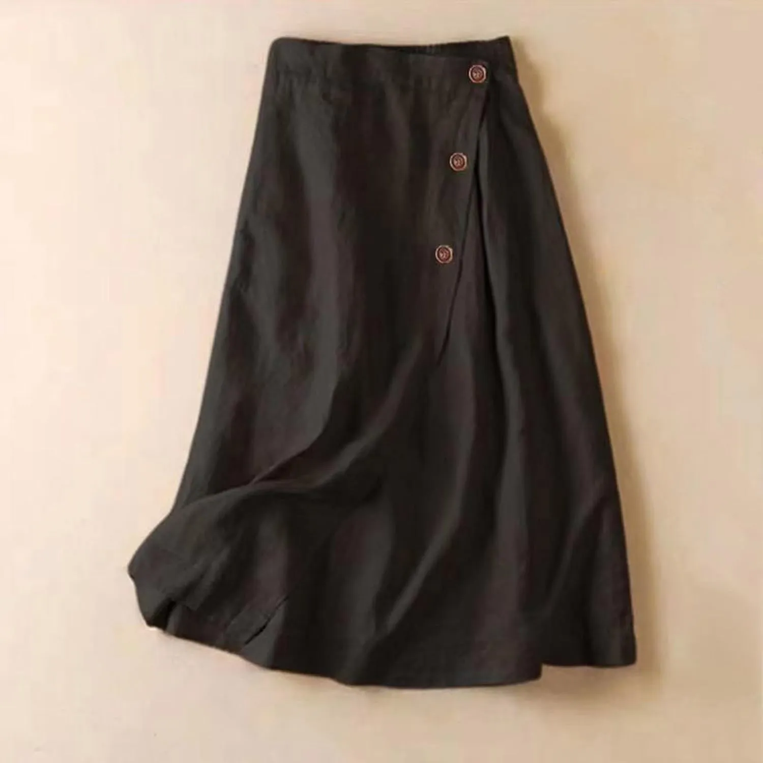 2025 Women Spring Solid Button Down Casual Wedding Elegant Flowy A-Line Midi Skirts, M-2XL