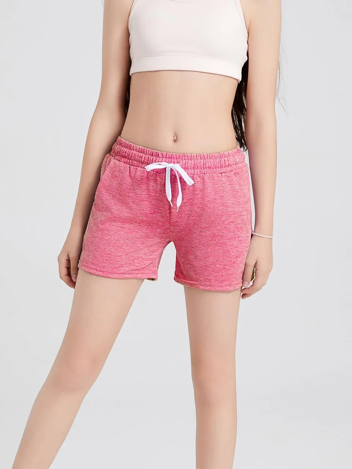 4 Pack Girls Athletic Shorts Dry-Fit Basketball Shorts with Pockets,Girls Running Shorts for Kids Gym Soccer