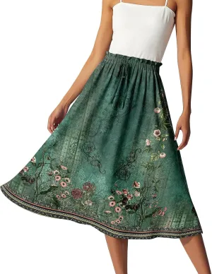 ADHOWBEW Long Skirts for Women A Line Flowy Beach High Waisted Midi Length Trendy Cute Plus Size Casual Ruffle Summer Skirts