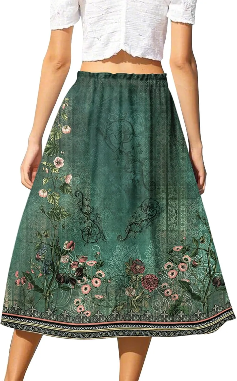 ADHOWBEW Long Skirts for Women A Line Flowy Beach High Waisted Midi Length Trendy Cute Plus Size Casual Ruffle Summer Skirts