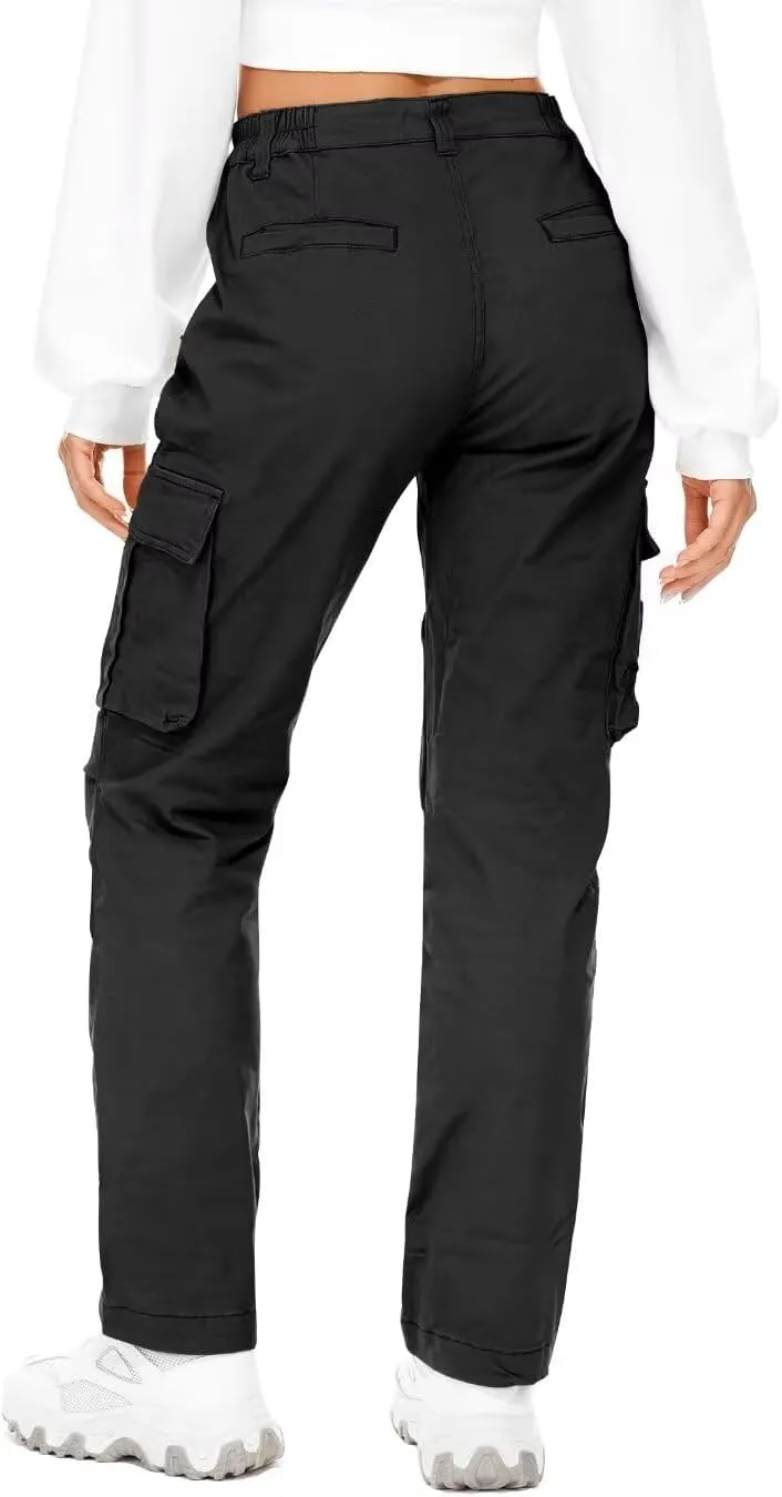 AKARMY Women's Relaxed Fit Cargo Pants Outdoor Sport Hiking Pants Casual Pants Parachute Pants with Zipper Pockets