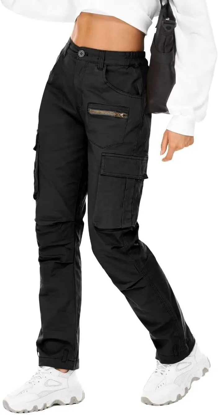AKARMY Women's Relaxed Fit Cargo Pants Outdoor Sport Hiking Pants Casual Pants Parachute Pants with Zipper Pockets