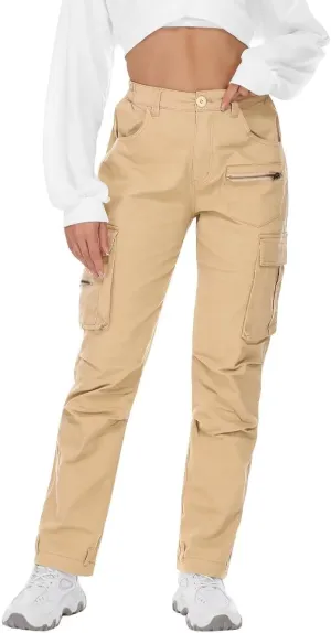 AKARMY Women's Relaxed Fit Cargo Pants Outdoor Sport Hiking Pants Casual Pants Parachute Pants with Zipper Pockets