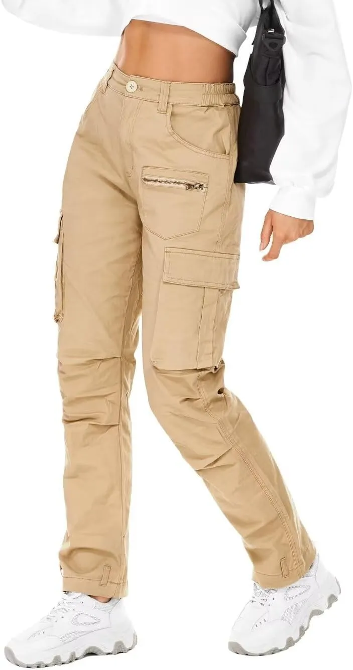 AKARMY Women's Relaxed Fit Cargo Pants Outdoor Sport Hiking Pants Casual Pants Parachute Pants with Zipper Pockets