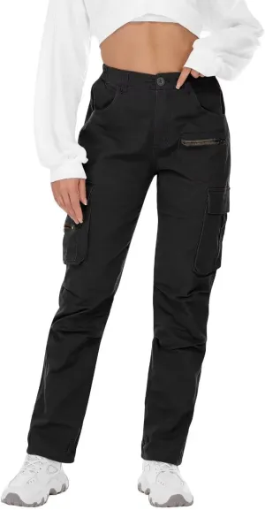 AKARMY Women's Relaxed Fit Cargo Pants Outdoor Sport Hiking Pants Casual Pants Parachute Pants with Zipper Pockets