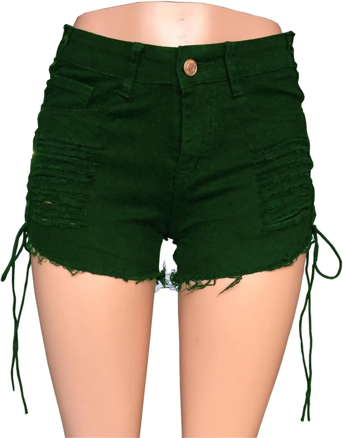 Andongnywell Frayed Ripped Mini Denim Shorts Women Sexy Low Rise Hot Pants High Cut Jean Shorts Bandage Clubwear Booty Shorts