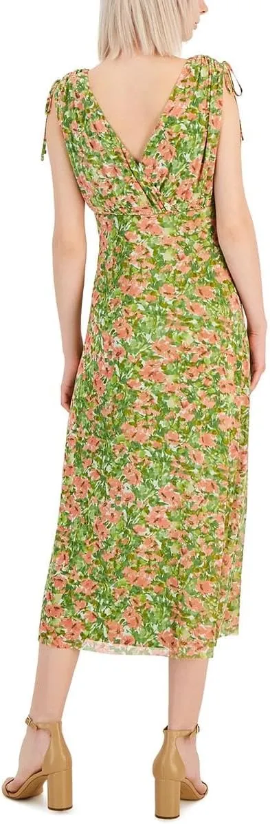 Anne Klein Womens Printed Ruched Fit & Flare Dress