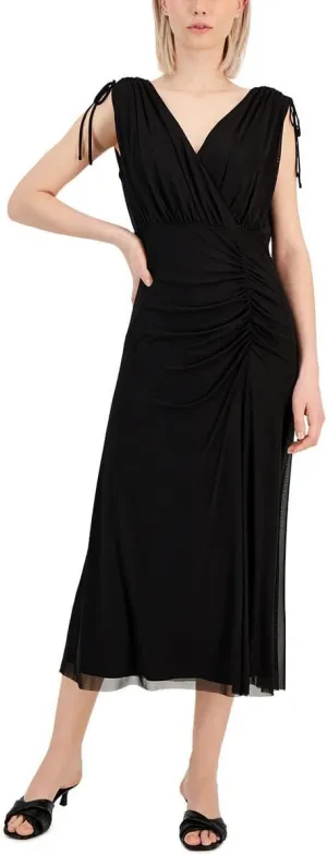 Anne Klein Womens Printed Ruched Fit & Flare Dress