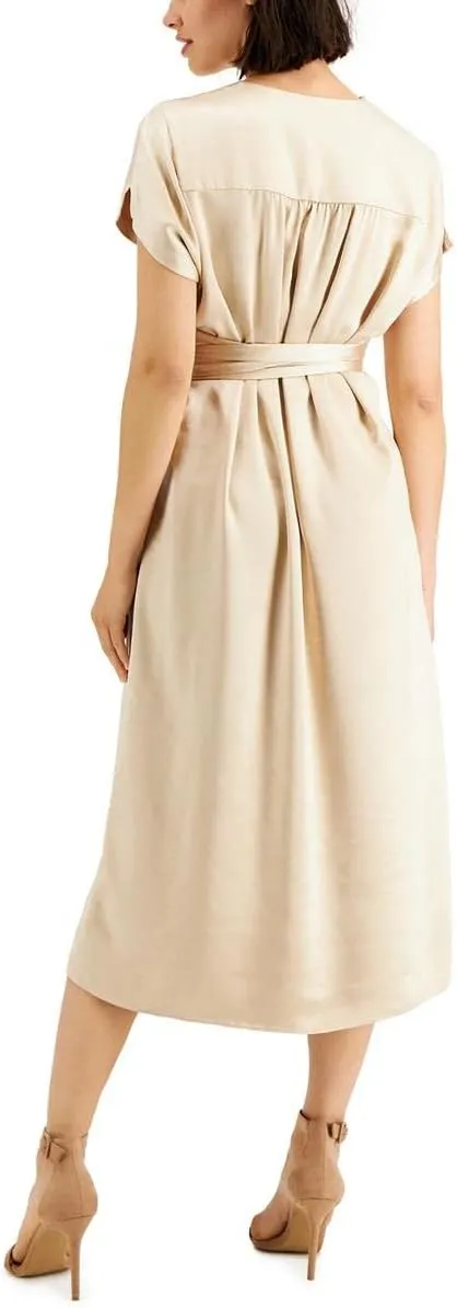 Anne Klein Womens Satin Midi Fit & Flare Dress