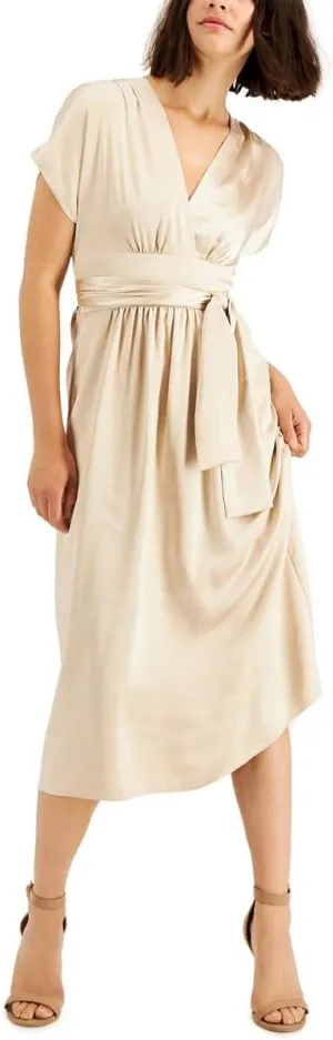 Anne Klein Womens Satin Midi Fit & Flare Dress