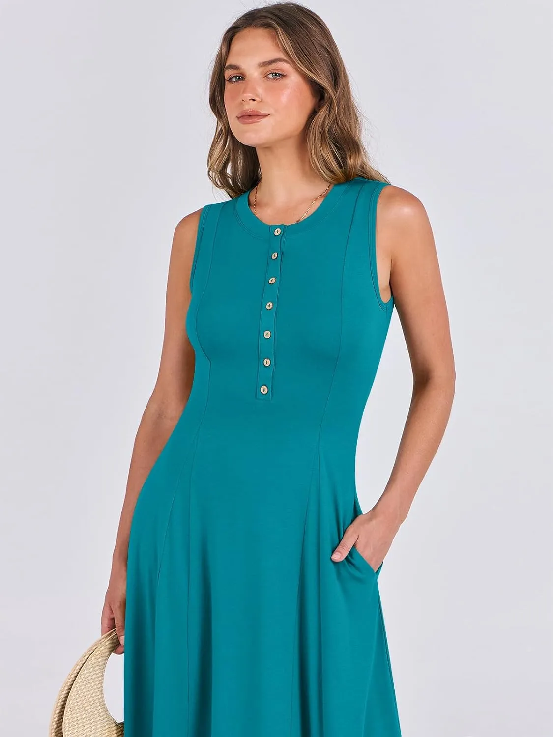 ANRABESS Women Summer Casual Sleeveless Maxi Sundress Button Fit & Flare A-Line Flowy Long Dresses 2025 Beach Outfits