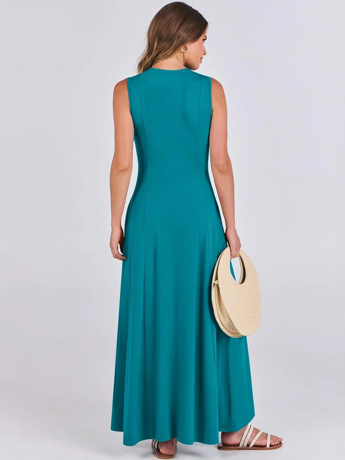 ANRABESS Women Summer Casual Sleeveless Maxi Sundress Button Fit & Flare A-Line Flowy Long Dresses 2025 Beach Outfits