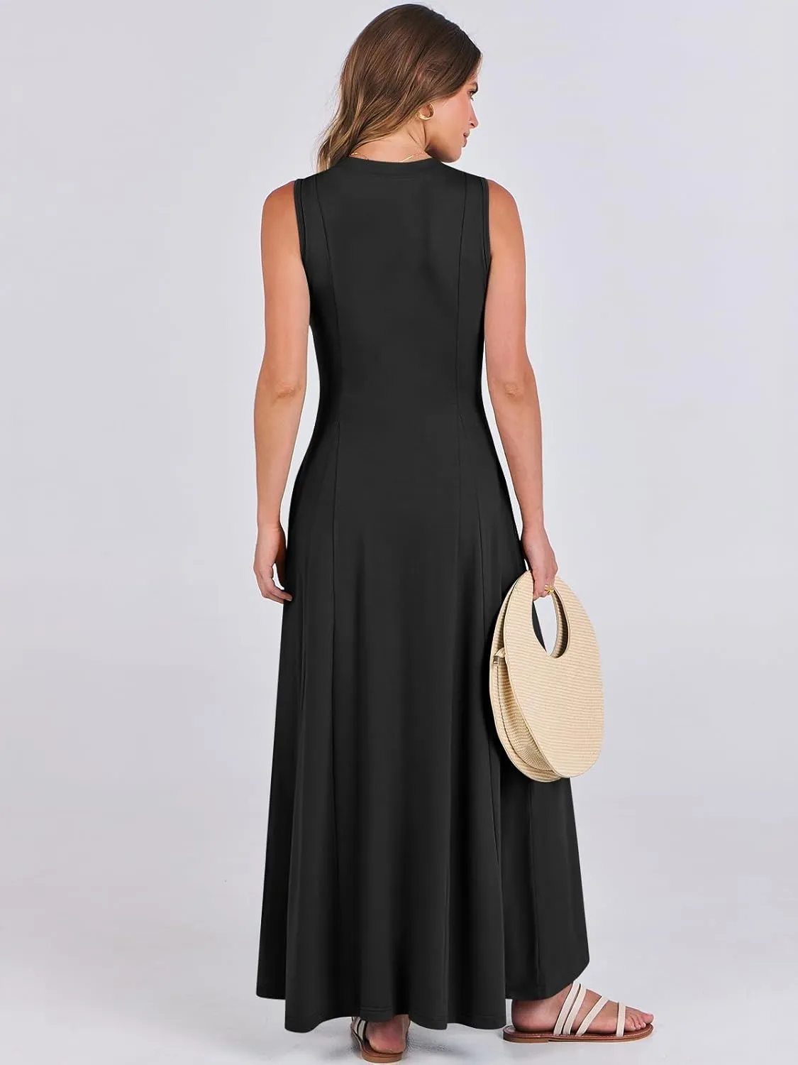 ANRABESS Women Summer Casual Sleeveless Maxi Sundress Button Fit & Flare A-Line Flowy Long Dresses 2025 Beach Outfits