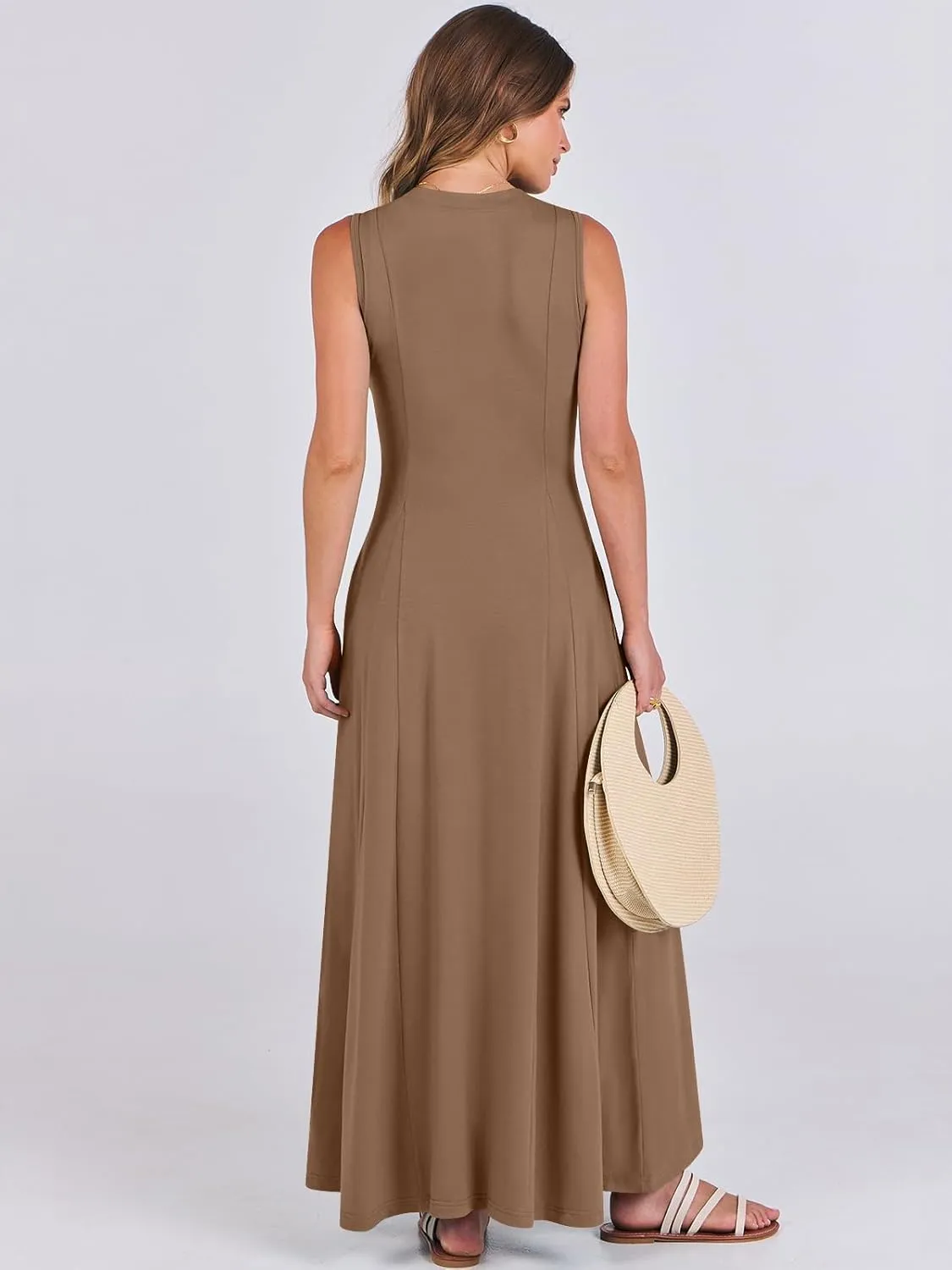 ANRABESS Women Summer Casual Sleeveless Maxi Sundress Button Fit & Flare A-Line Flowy Long Dresses 2025 Beach Outfits