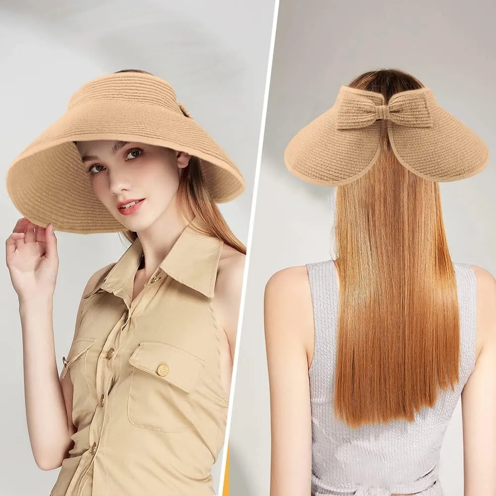 AOMIG Sun Visor Hats Sun Hats for Women Wide Brim Sun Straw Hat UPF Summer Empty Top Sun Cap UV Protection Sun Cap Foldable