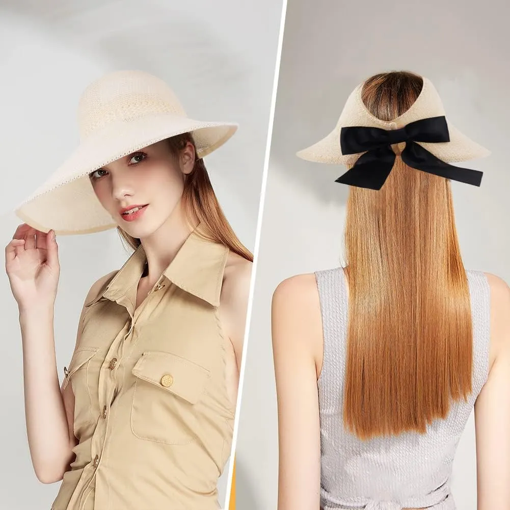 AOMIG Sun Visor Hats Sun Hats for Women Wide Brim Sun Straw Hat UPF Summer Empty Top Sun Cap UV Protection Sun Cap Foldable