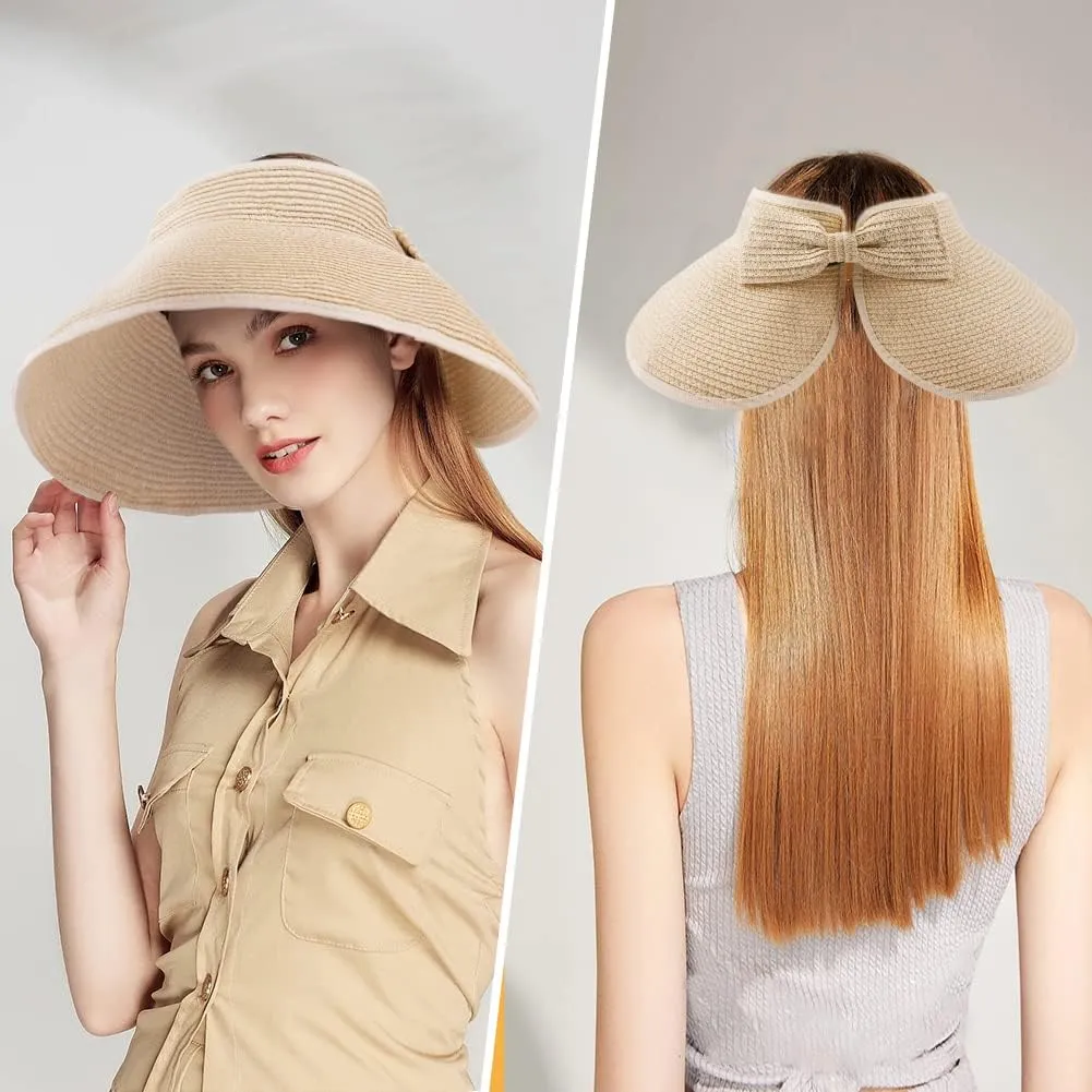 AOMIG Sun Visor Hats Sun Hats for Women Wide Brim Sun Straw Hat UPF Summer Empty Top Sun Cap UV Protection Sun Cap Foldable