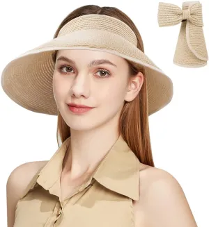 AOMIG Sun Visor Hats Sun Hats for Women Wide Brim Sun Straw Hat UPF Summer Empty Top Sun Cap UV Protection Sun Cap Foldable