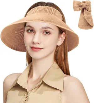 AOMIG Sun Visor Hats Sun Hats for Women Wide Brim Sun Straw Hat UPF Summer Empty Top Sun Cap UV Protection Sun Cap Foldable
