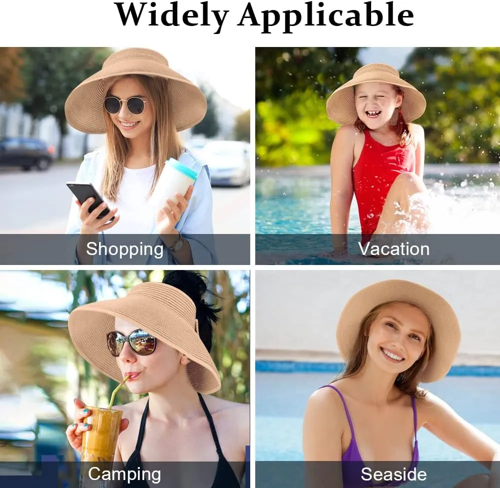 AOMIG Sun Visor Hats Sun Hats for Women Wide Brim Sun Straw Hat UPF Summer Empty Top Sun Cap UV Protection Sun Cap Foldable