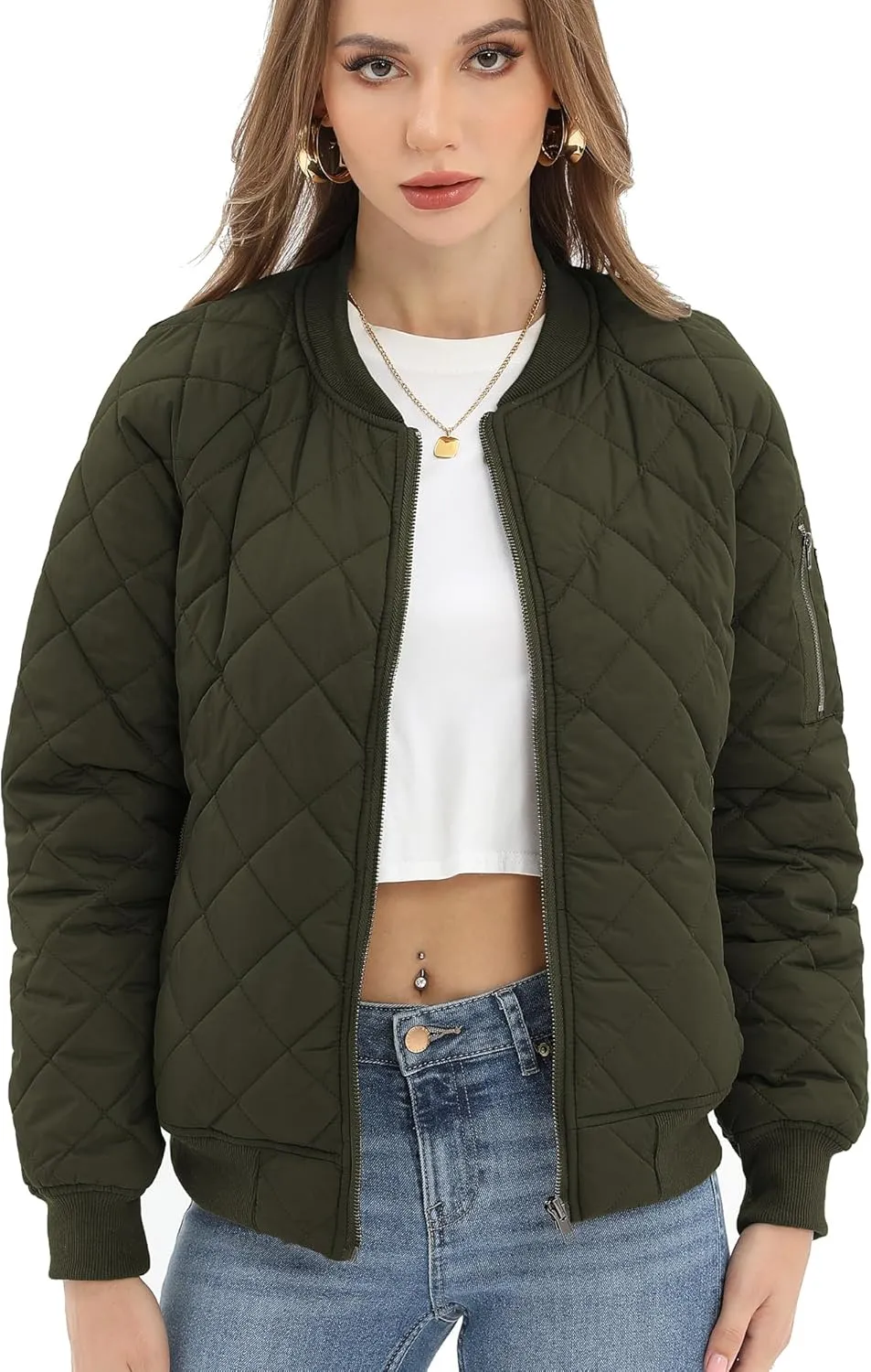 Argstar Women's Quilted Bomber Jakcet with 5 Pockets (XS-XXL)