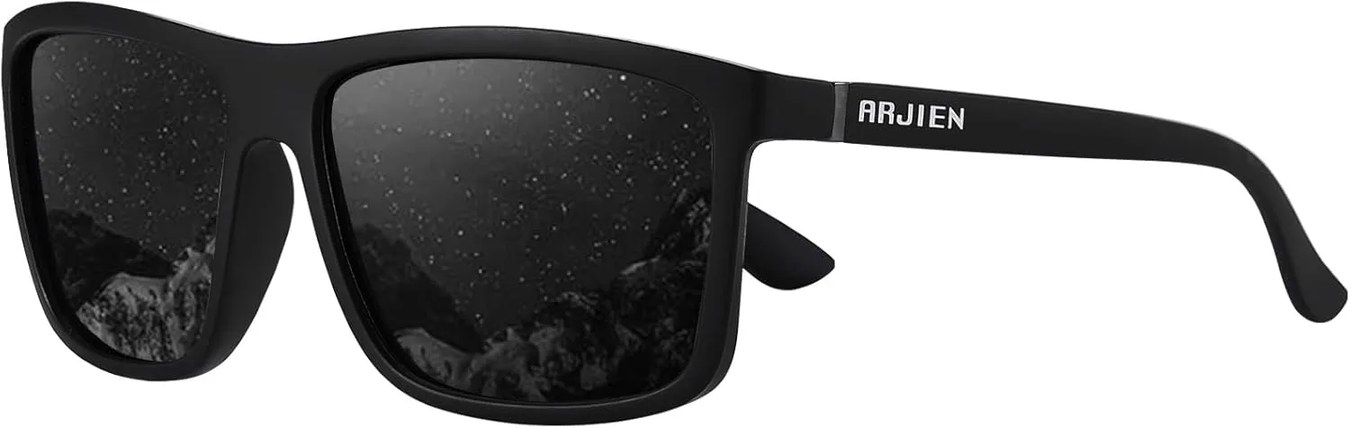 Arjien Polarized Sunglasses for Men UV400 Protection Square Mens Sun Glasses Must-Have for Running Golf Driving Fishing Beach