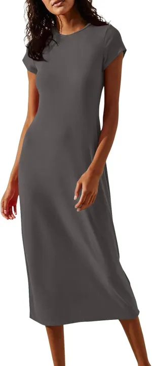 Azeralia Womens Spring Summer 2025 Maxi Dresses Empire Waist Long Summer Dress Casual Short Sleeve Sundress