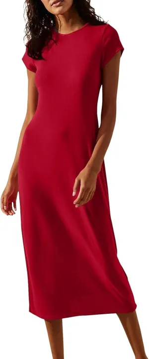 Azeralia Womens Spring Summer 2025 Maxi Dresses Empire Waist Long Summer Dress Casual Short Sleeve Sundress