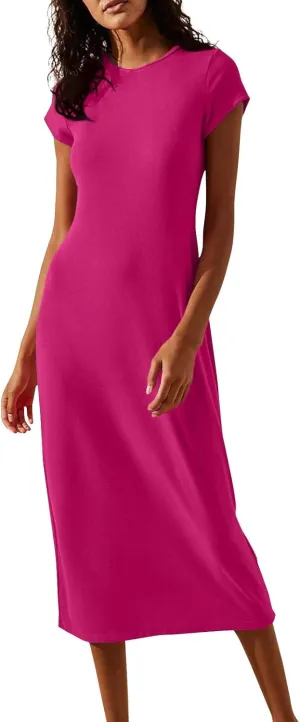 Azeralia Womens Spring Summer 2025 Maxi Dresses Empire Waist Long Summer Dress Casual Short Sleeve Sundress