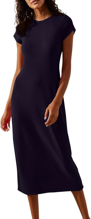 Azeralia Womens Spring Summer 2025 Maxi Dresses Empire Waist Long Summer Dress Casual Short Sleeve Sundress