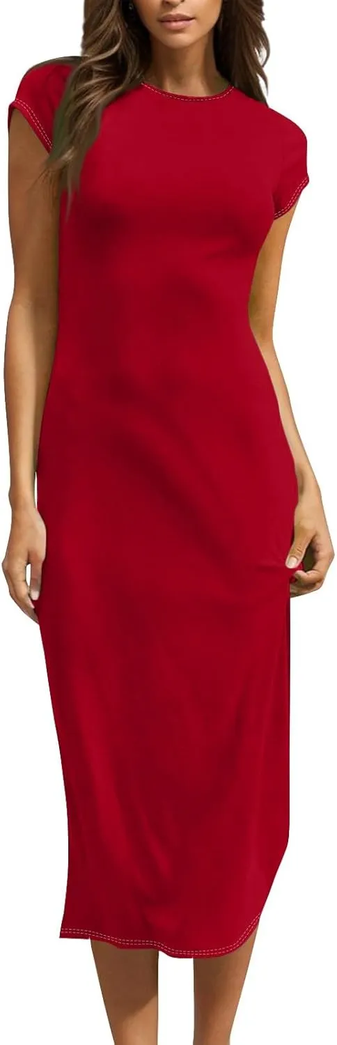 Azeralia Womens Spring Summer 2025 Maxi Dresses Empire Waist Long Summer Dress Casual Short Sleeve Sundress