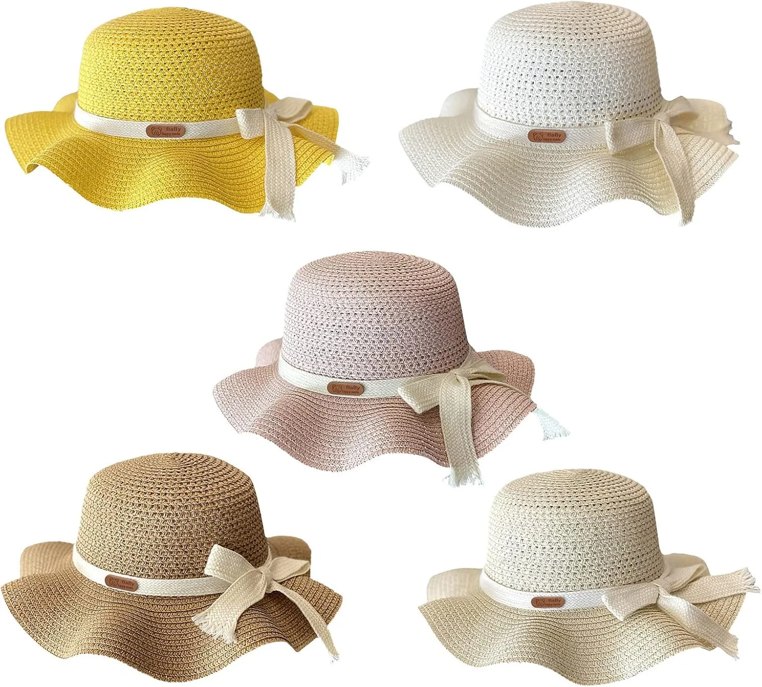 Baby Country Straw Hat with Bow Kids Wide Brim Sun Cap UPF 50  Breathable Fisherman Bucket Hat for Outdoor Protection