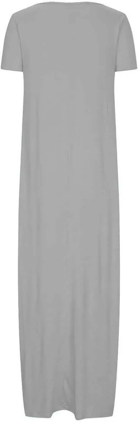 Beach Sundress for Women Summer Vacation Casual Crewneck Sundress Loose Fit Flowy Summer Boho Long Linen Dresses