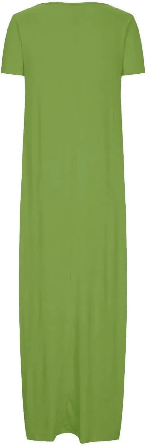 Beach Sundress for Women Summer Vacation Casual Crewneck Sundress Loose Fit Flowy Summer Boho Long Linen Dresses