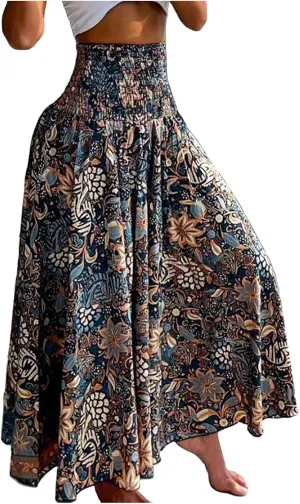 Boho Maxi Skirts for Women 2025 Summer Elegant High Waisted Flowy Swing A-Line Floral Long Skirt