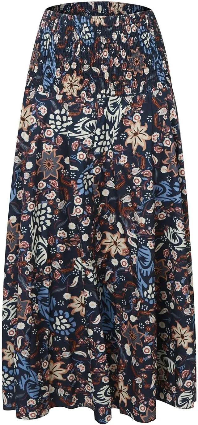 Boho Maxi Skirts for Women 2025 Summer Elegant High Waisted Flowy Swing A-Line Floral Long Skirt