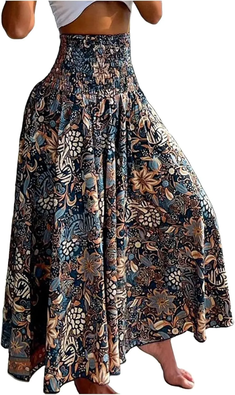 Boho Maxi Skirts for Women 2025 Summer Elegant High Waisted Flowy Swing A-Line Floral Long Skirt