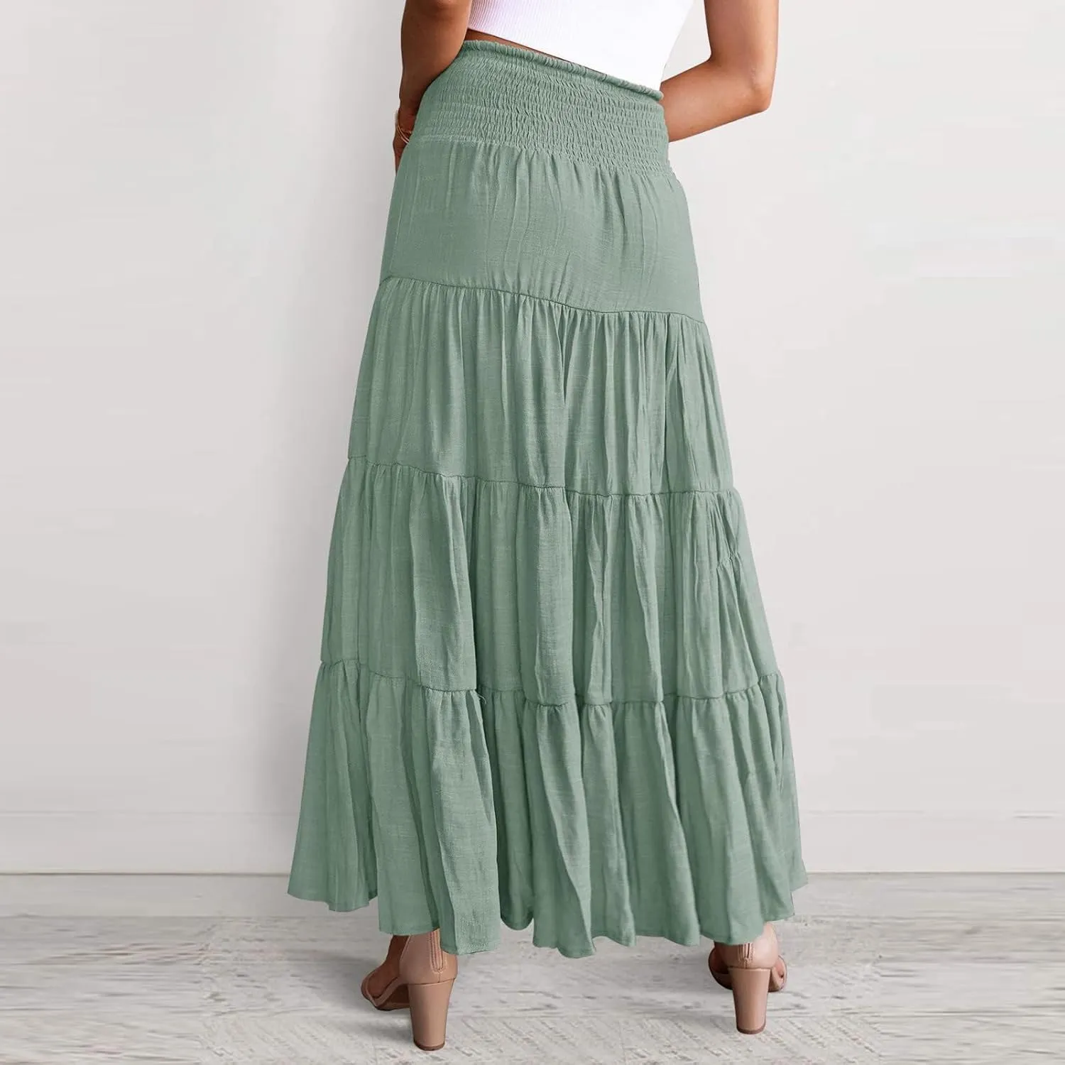Boho Maxi Skirts for Women 2025 Summer High Waisted Flowy Swing A-Line Pleated Long Skirt