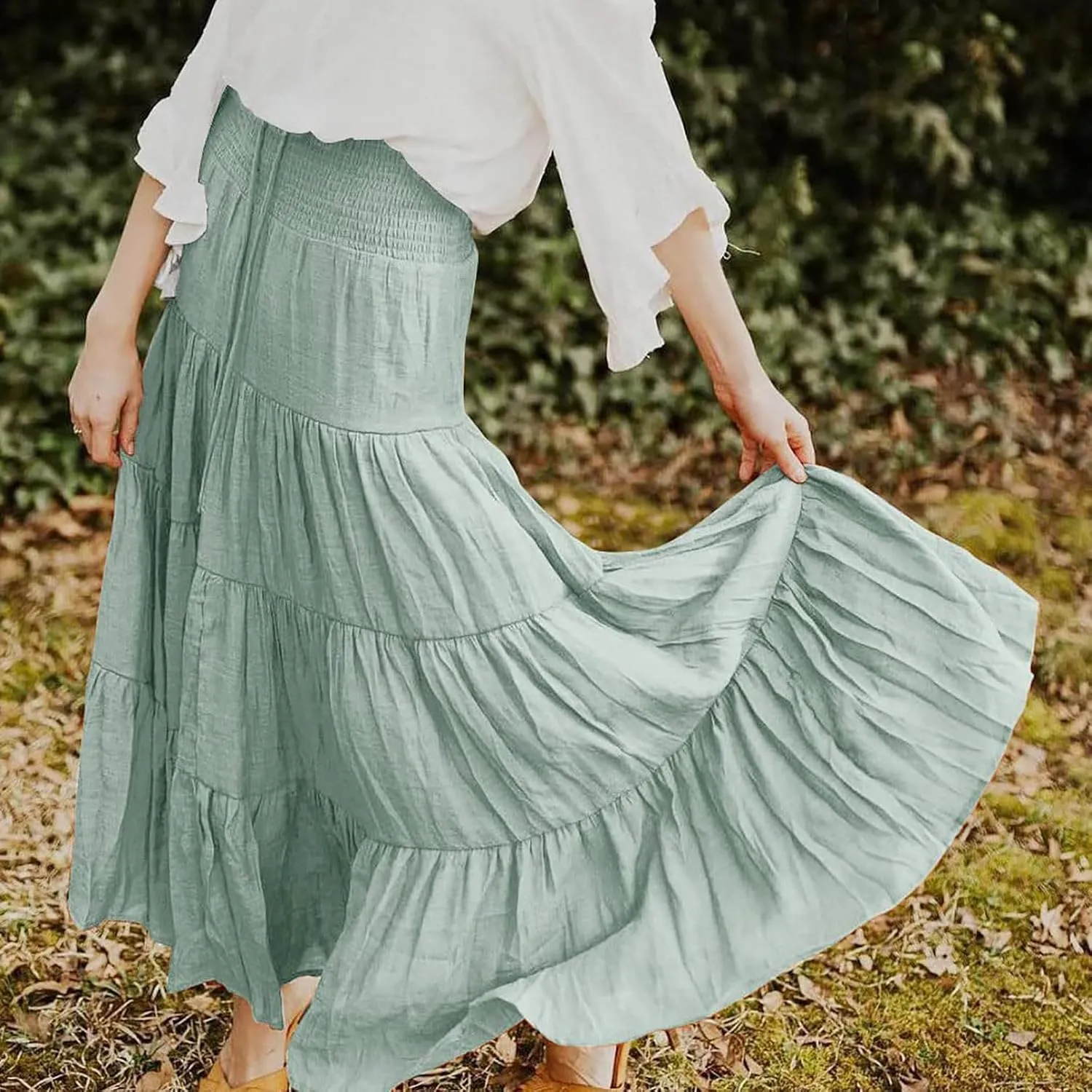 Boho Maxi Skirts for Women 2025 Summer High Waisted Flowy Swing A-Line Pleated Long Skirt