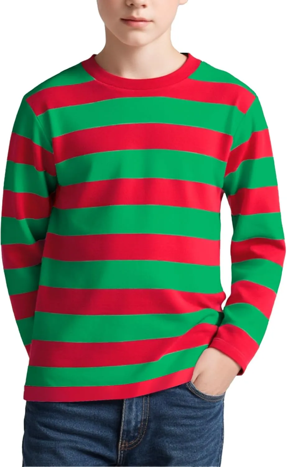 Boy's Long Sleeve T-Shirts Striped, Cotton Blend Crewneck Tee Kids Stripes Shirt